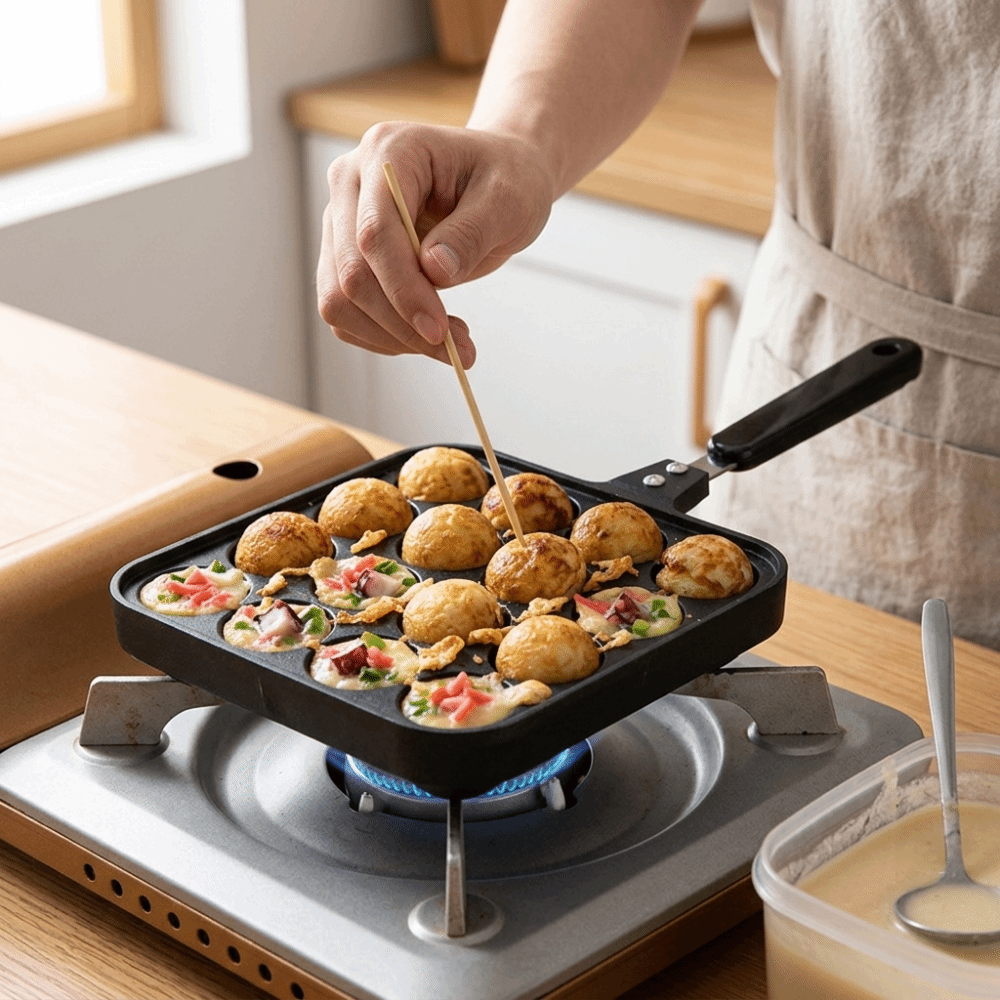 Takoyaki Pan Cast - Panela de Takoyaki com 16 Cavidades,