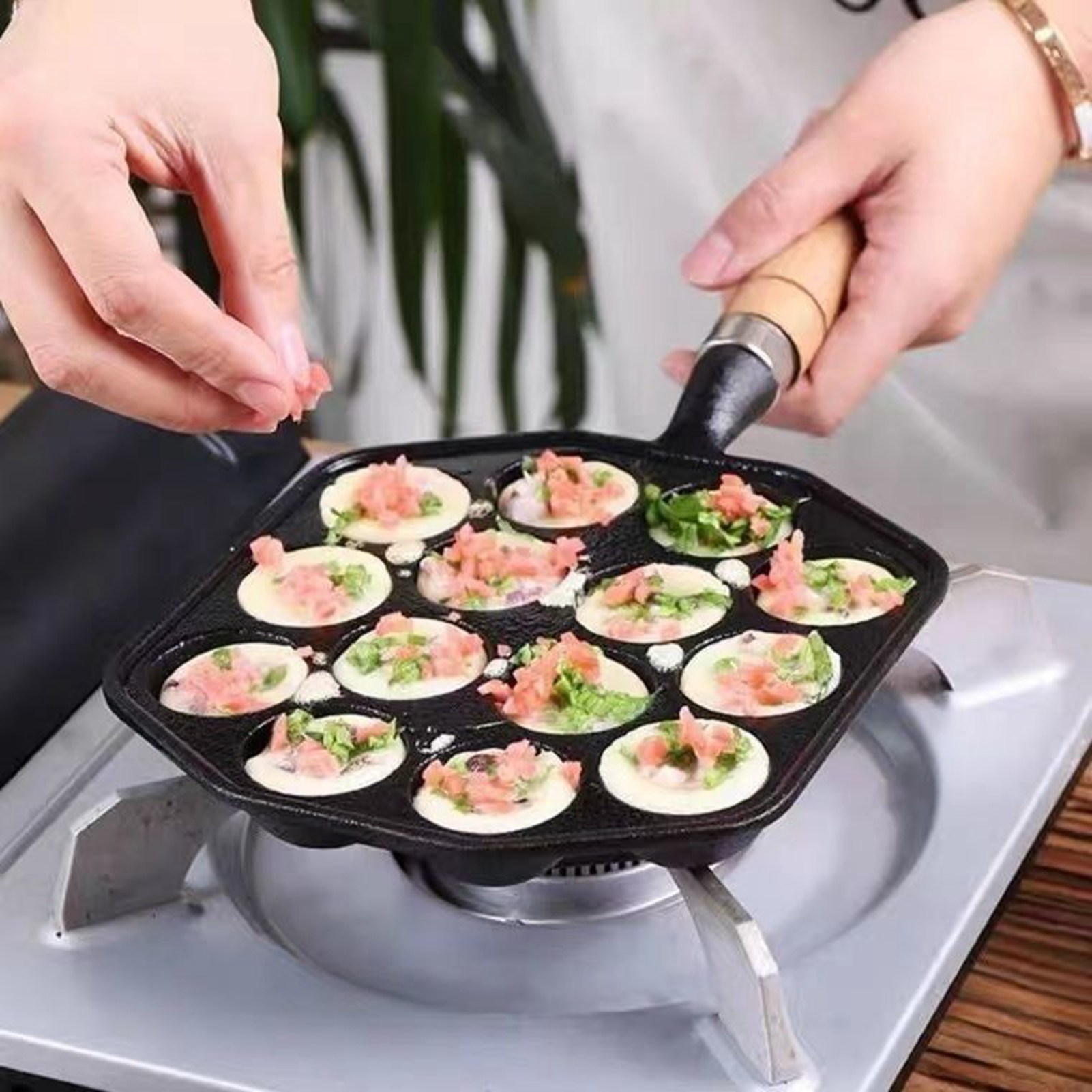 Takoyaki Pan Cast - Molde de bola de carne de
